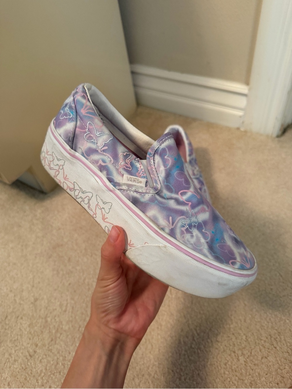 Vans Platform Women's Slip-On Sneakers in Pastel Purple and Pink Butterfly Print
